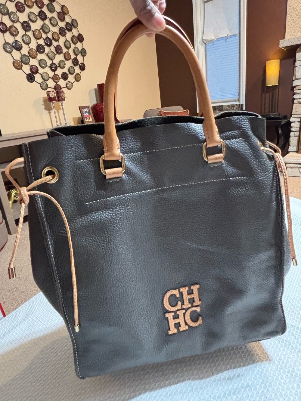 CH Carolina Herrera Black and Tan Leather Tote
